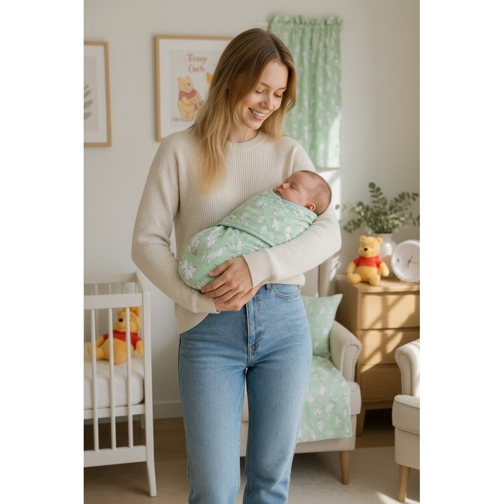 aden anais Disney Baby Winnie the Pooh Easy Swaddle Wrap 0-3M Green 100% cotton‎